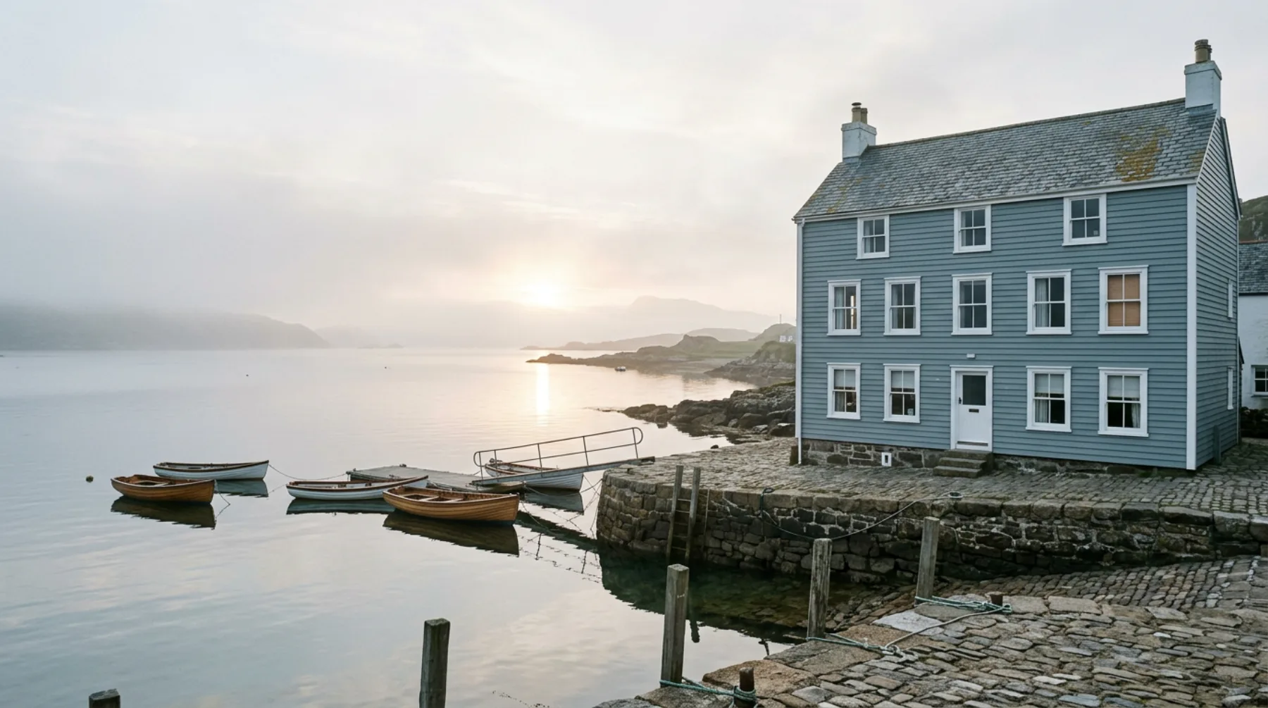 The guesthouse on the quay in morning light